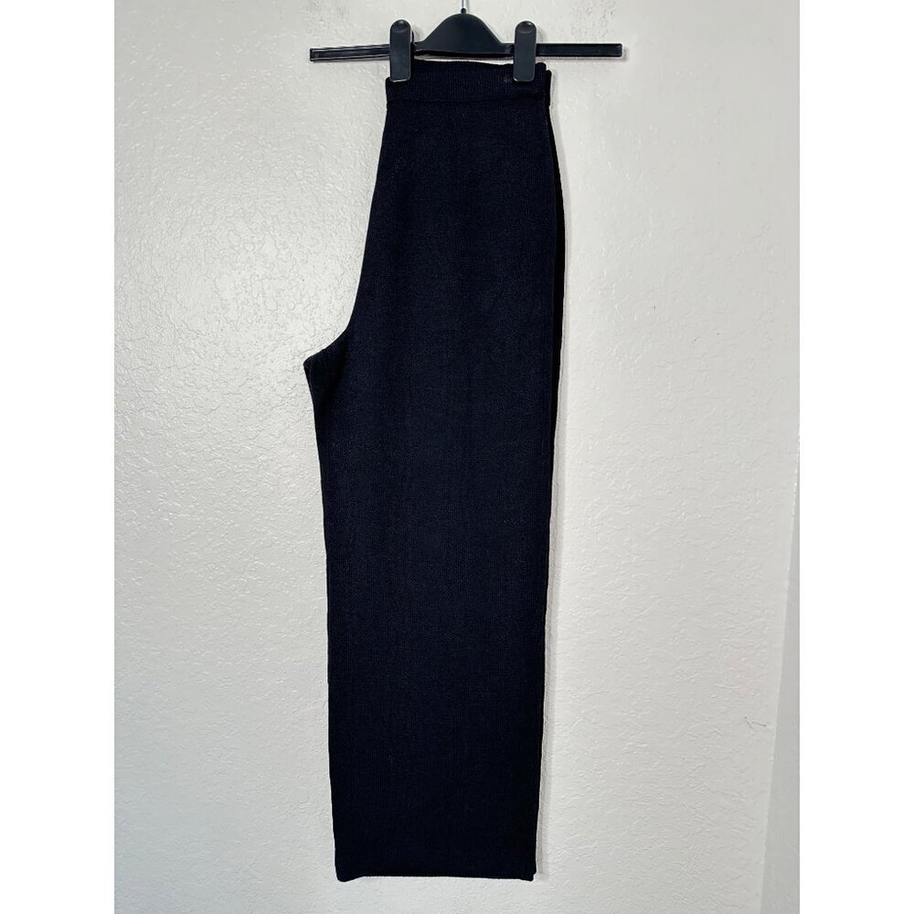 St. John Basics Black Knit Straight-Leg Women's Pull-On Pants Size 10 Wool Blend